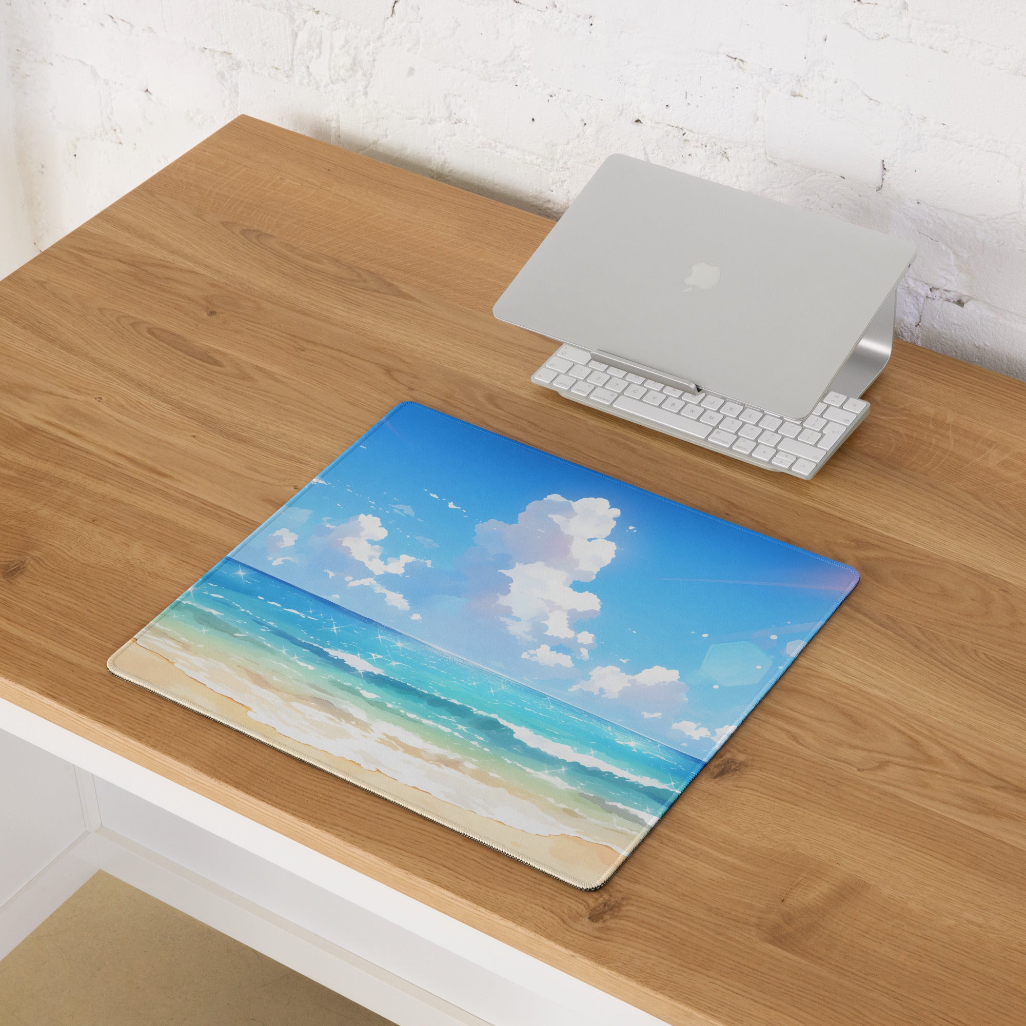 Coastal Sky Ocean Beach Mouse Pad - Beach Sky Blue Turquoise Desk Pad Calm Mood Coastal Decor Digital Art