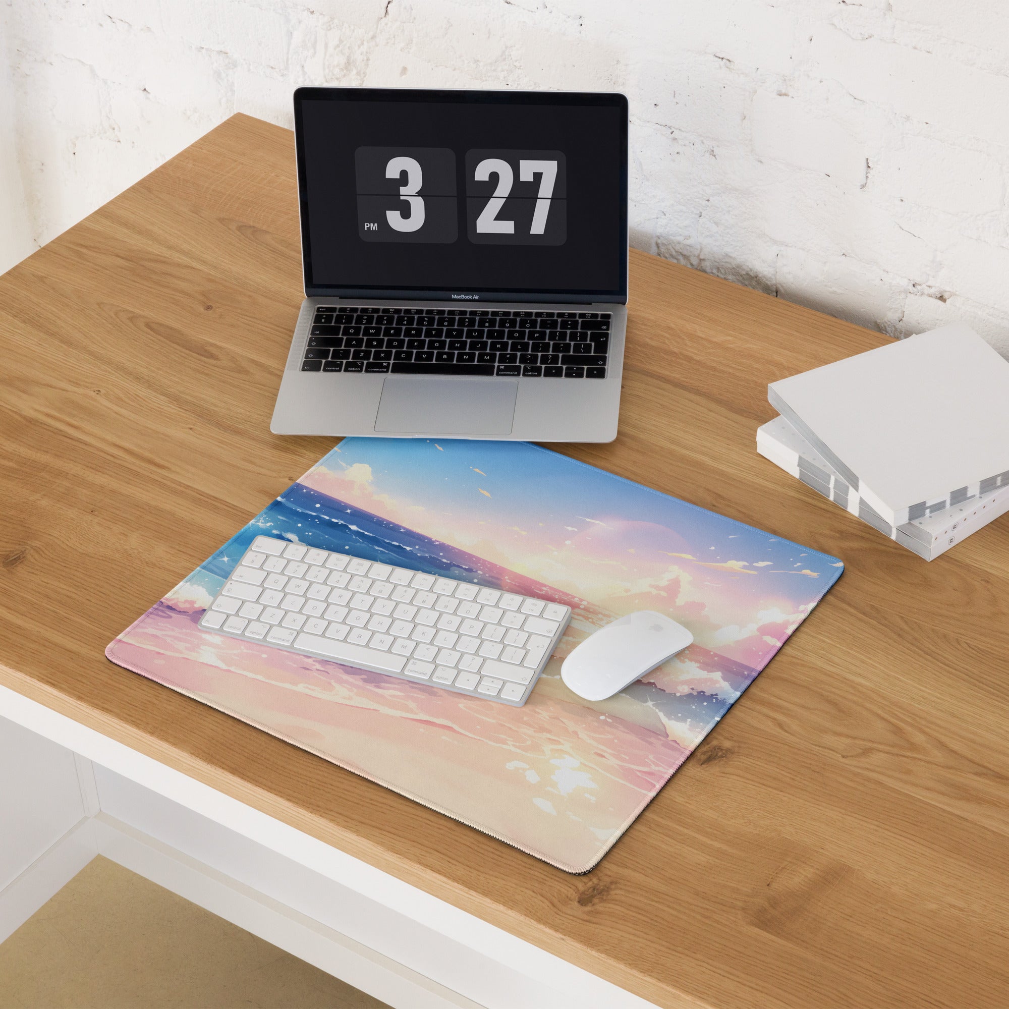 Pastel Ocean Sunset Mouse Pad - Mouse Pad Sunset Blue Pink - Calm Mood Beach Decor Minimalist Desk Accessory Digital Art