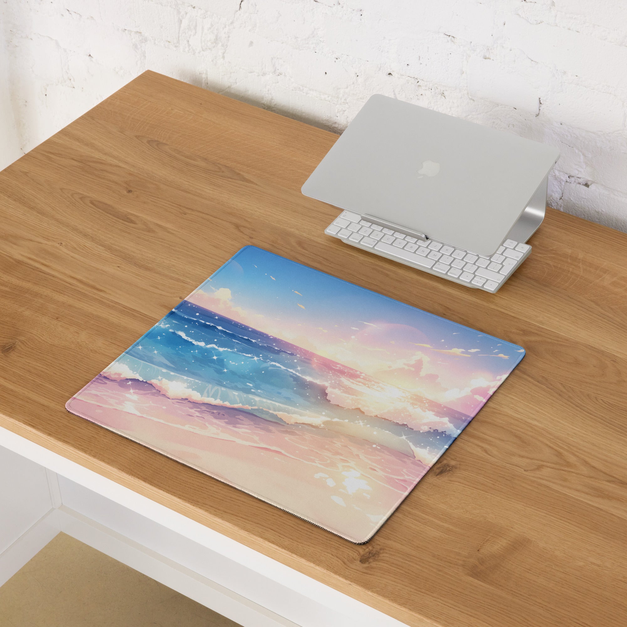 Pastel Ocean Sunset Mouse Pad - Mouse Pad Sunset Blue Pink - Calm Mood Beach Decor Minimalist Desk Accessory Digital Art