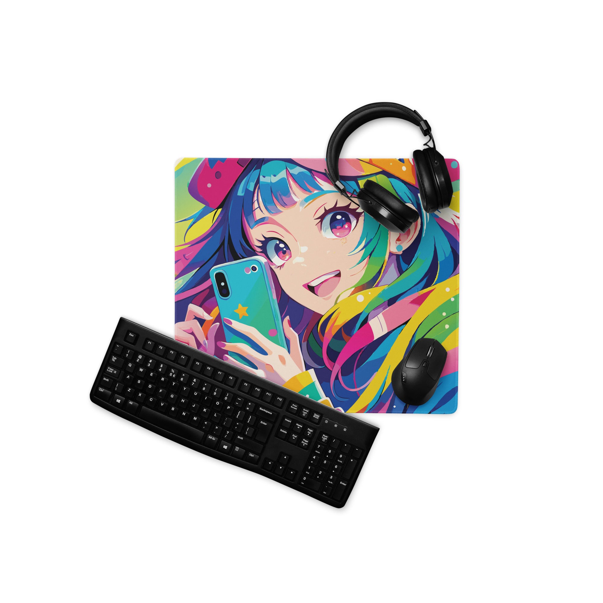 Vibrant Anime Portrait Mouse Pad - Mouse Pad Rainbow Multicolor Gaming Desk Anime Pop Art Bright Mood Anime Desk Art