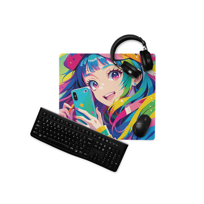 Vibrant Anime Portrait Mouse Pad - Mouse Pad Rainbow Multicolor Gaming Desk Anime Pop Art Bright Mood Anime Desk Art