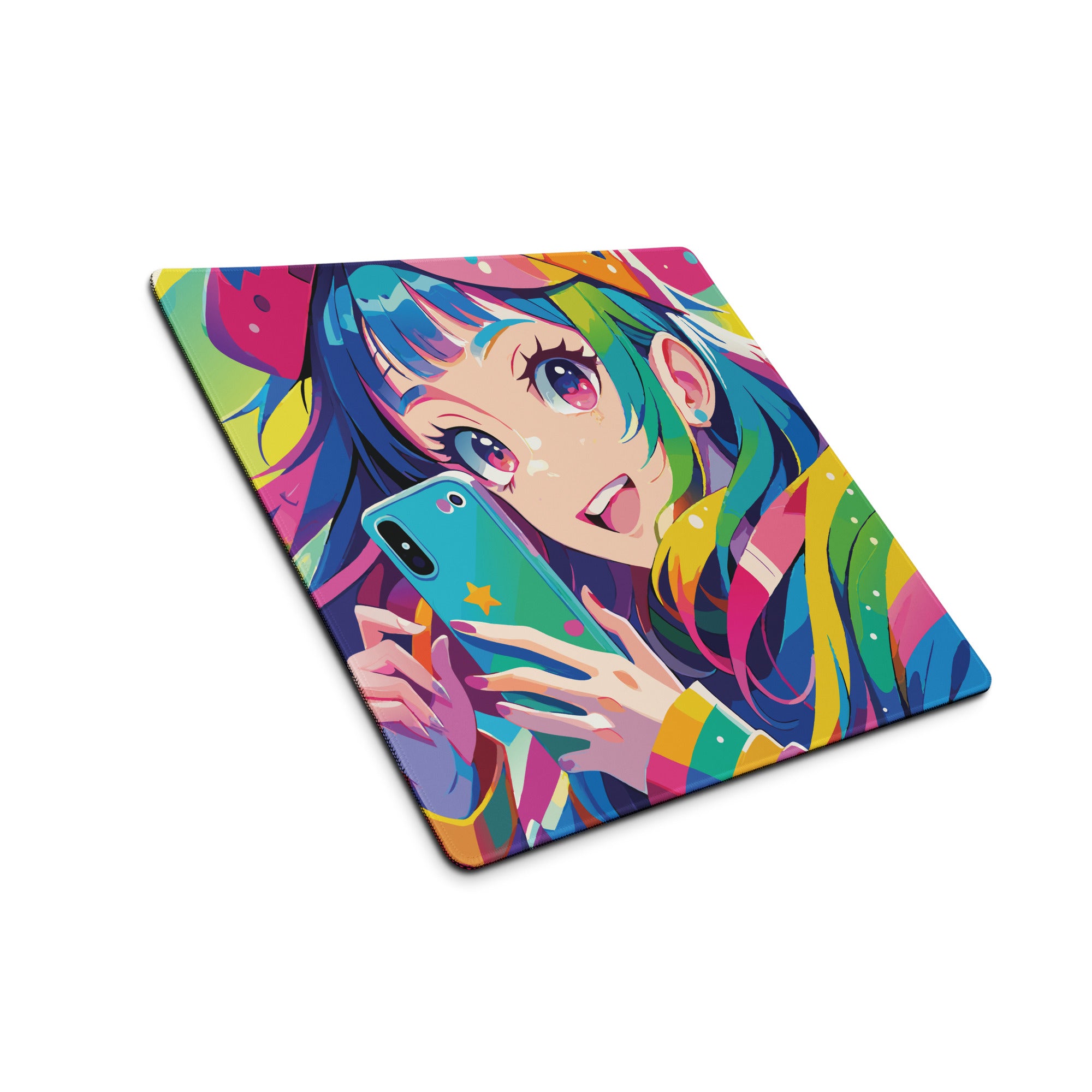 Vibrant Anime Portrait Mouse Pad - Mouse Pad Rainbow Multicolor Gaming Desk Anime Pop Art Bright Mood Anime Desk Art