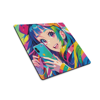 Vibrant Anime Portrait Mouse Pad - Mouse Pad Rainbow Multicolor Gaming Desk Anime Pop Art Bright Mood Anime Desk Art