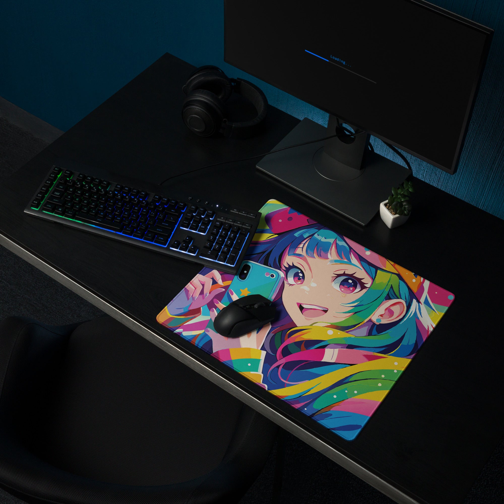 Vibrant Anime Portrait Mouse Pad - Mouse Pad Rainbow Multicolor Gaming Desk Anime Pop Art Bright Mood Anime Desk Art