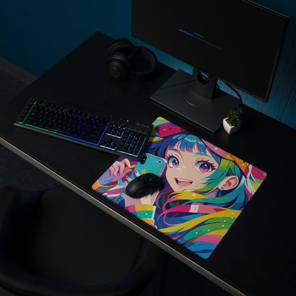 Vibrant Anime Portrait Mouse Pad - Mouse Pad Rainbow Multicolor Gaming Desk Anime Pop Art Bright Mood Anime Desk Art