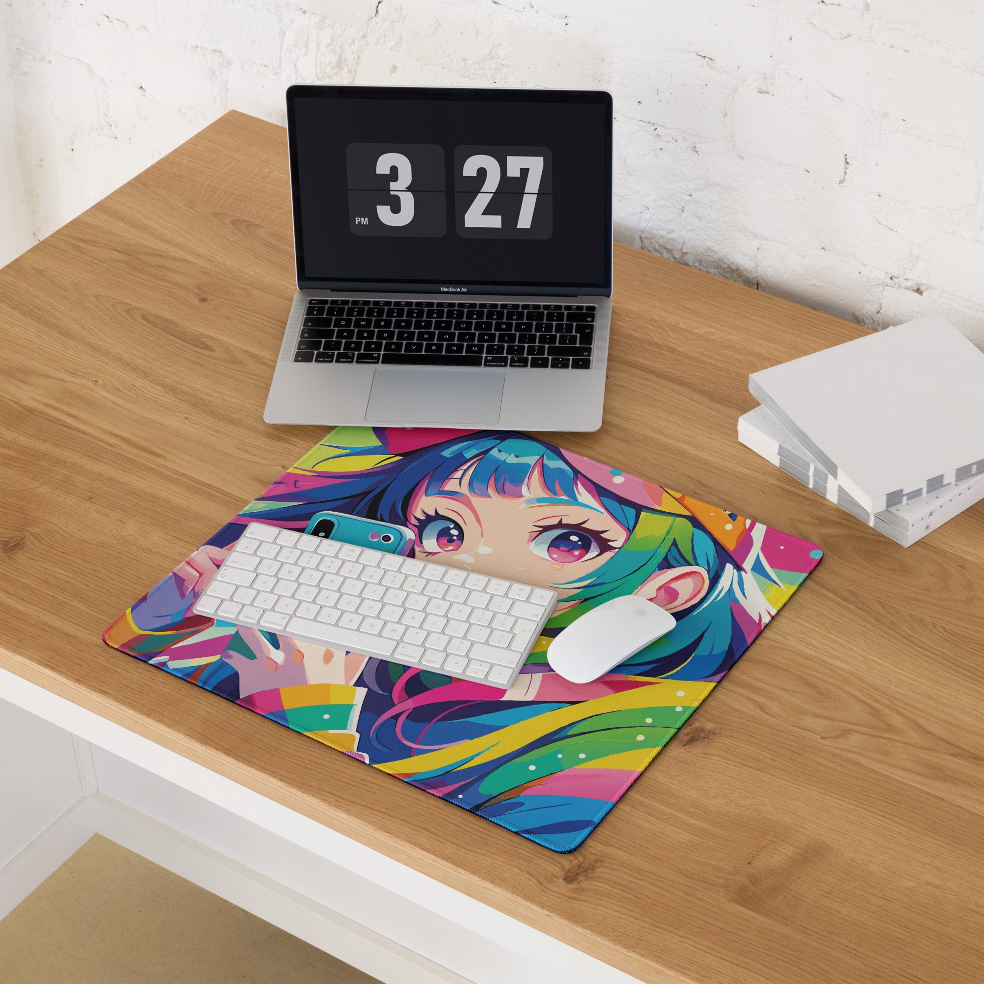 Vibrant Anime Portrait Mouse Pad - Mouse Pad Rainbow Multicolor Gaming Desk Anime Pop Art Bright Mood Anime Desk Art