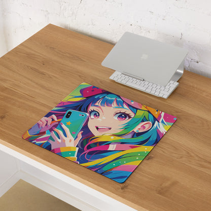 Vibrant Anime Portrait Mouse Pad - Mouse Pad Rainbow Multicolor Gaming Desk Anime Pop Art Bright Mood Anime Desk Art
