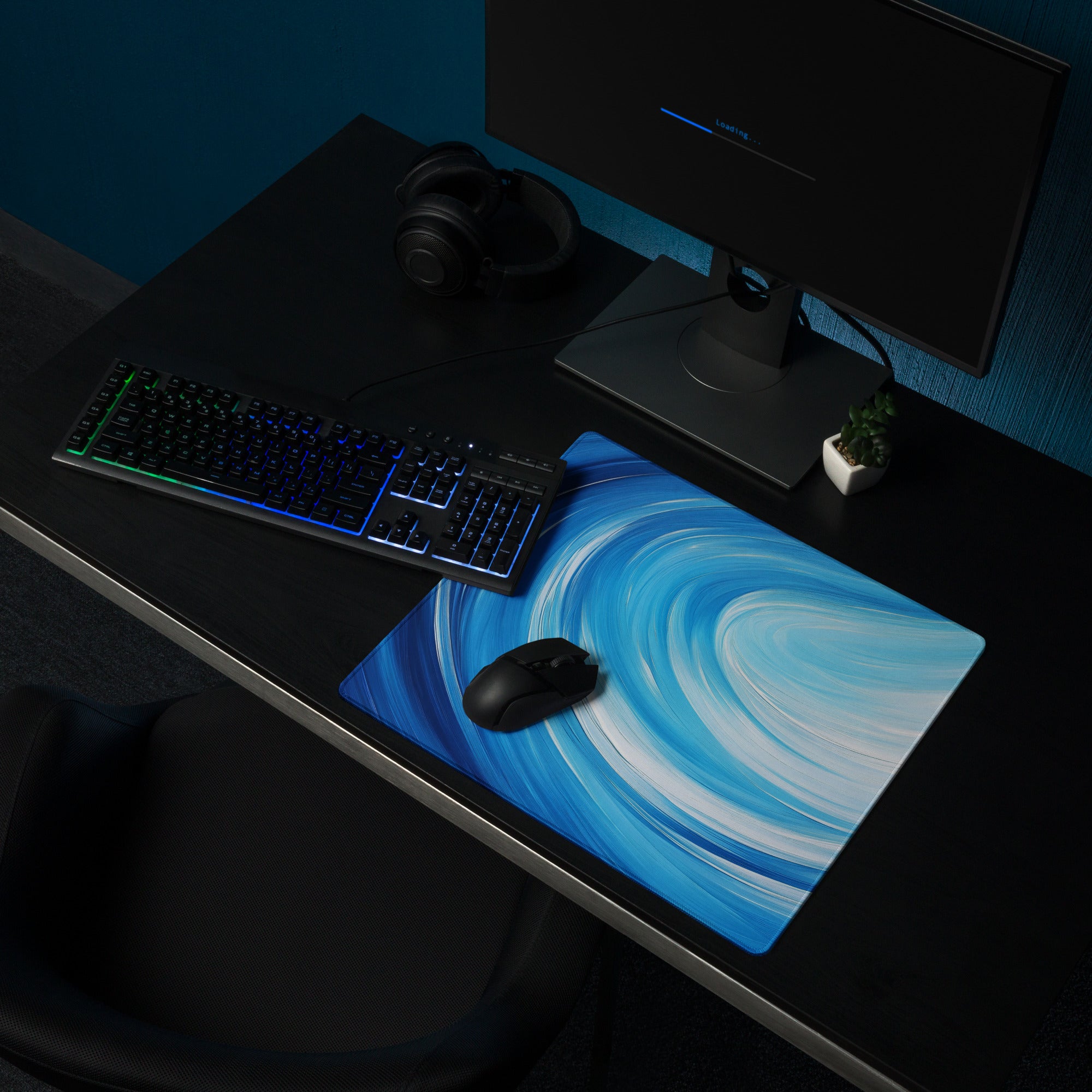 Blue Swirl Gaming Mouse Pad - Mouse Pad Blue Gradient Desk Modern Vibrant Tech Decor Large Anti Slip Textile Print