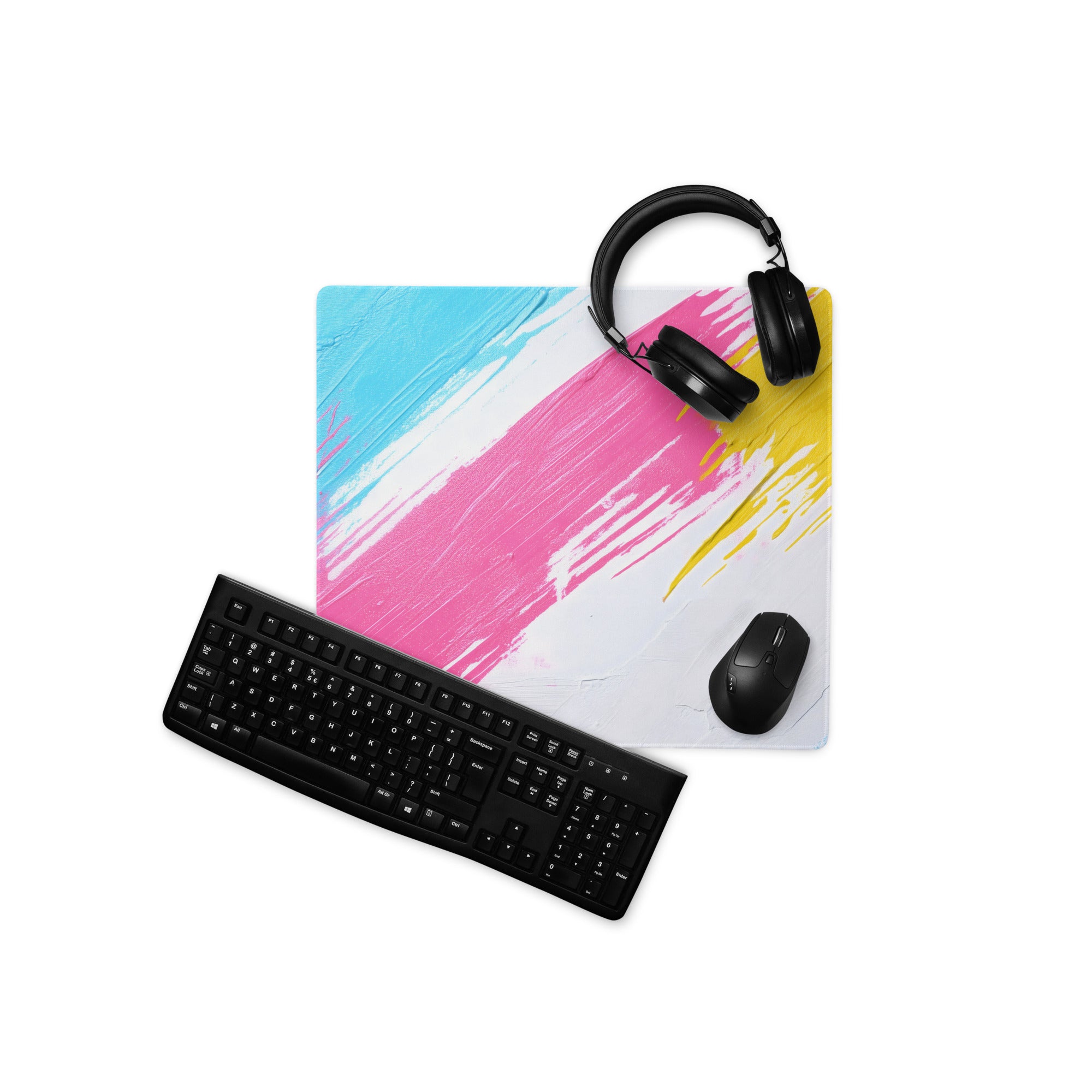 Vibrant Splash Art Gaming Mouse Pad - Gaming Mouse Pad Blue Pink Yellow Abstract Energetic Mood Modern Decor Esports