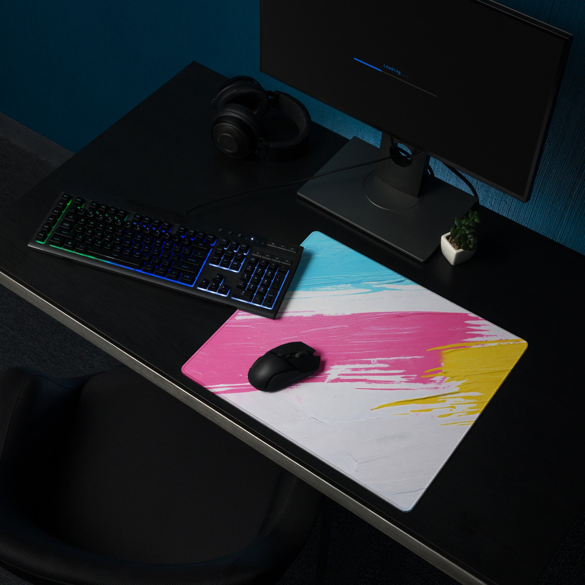 Vibrant Splash Art Gaming Mouse Pad - Gaming Mouse Pad Blue Pink Yellow Abstract Energetic Mood Modern Decor Esports