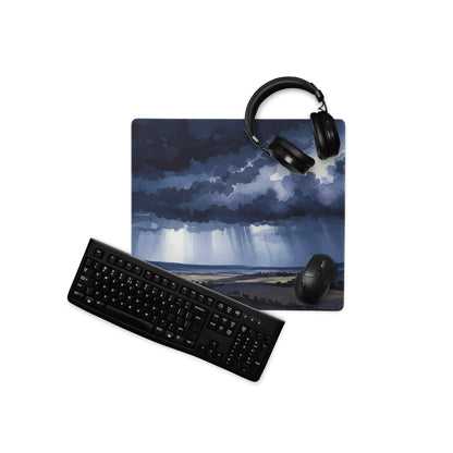 Azure Storm Landscape Pad - Mouse Pad Blue Indigo Home Office Landscape Moody Atmosphere Decor Desk Mat Watercolor
