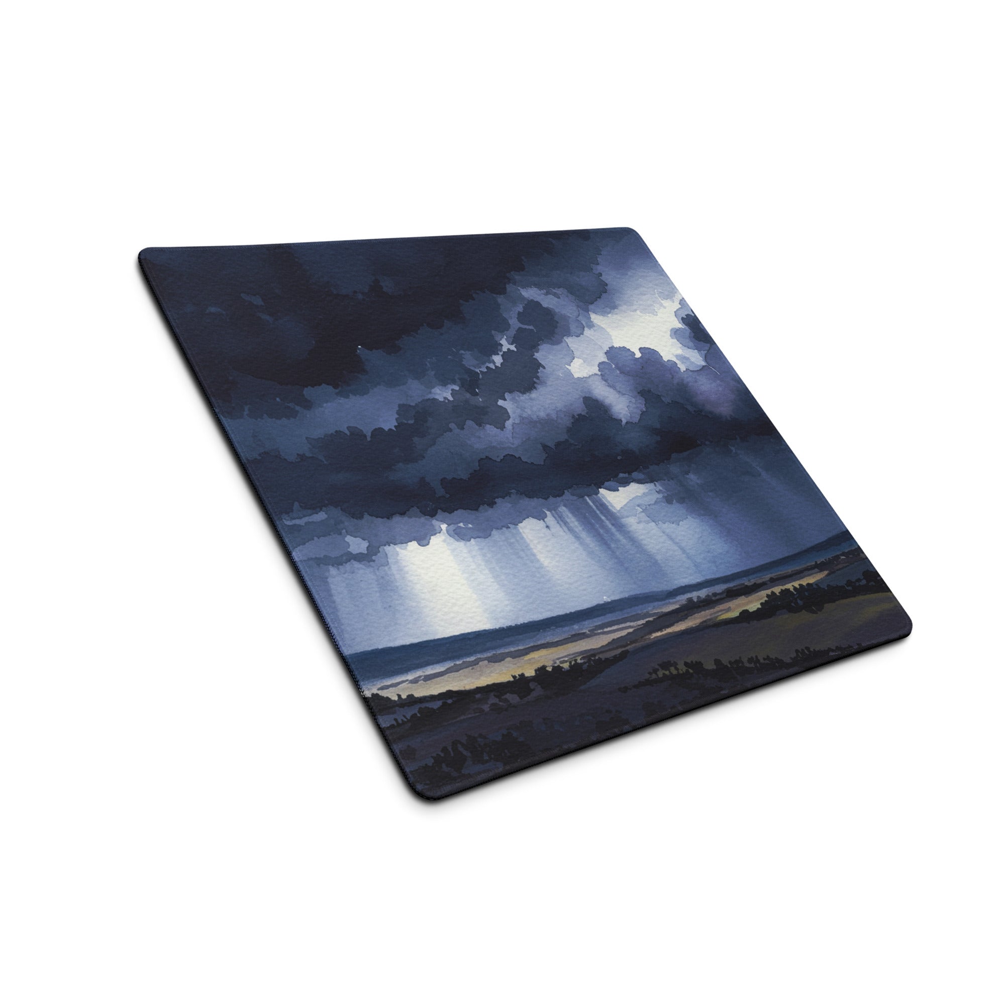 Azure Storm Landscape Pad - Mouse Pad Blue Indigo Home Office Landscape Moody Atmosphere Decor Desk Mat Watercolor