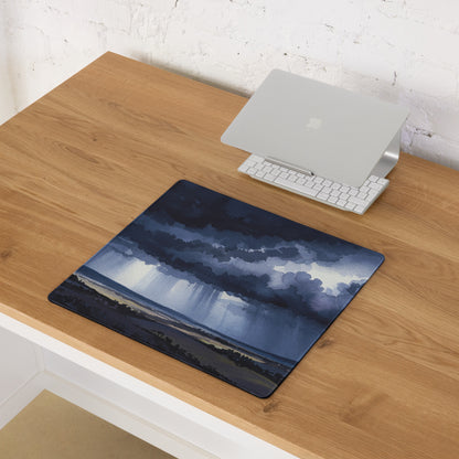 Azure Storm Landscape Pad - Mouse Pad Blue Indigo Home Office Landscape Moody Atmosphere Decor Desk Mat Watercolor