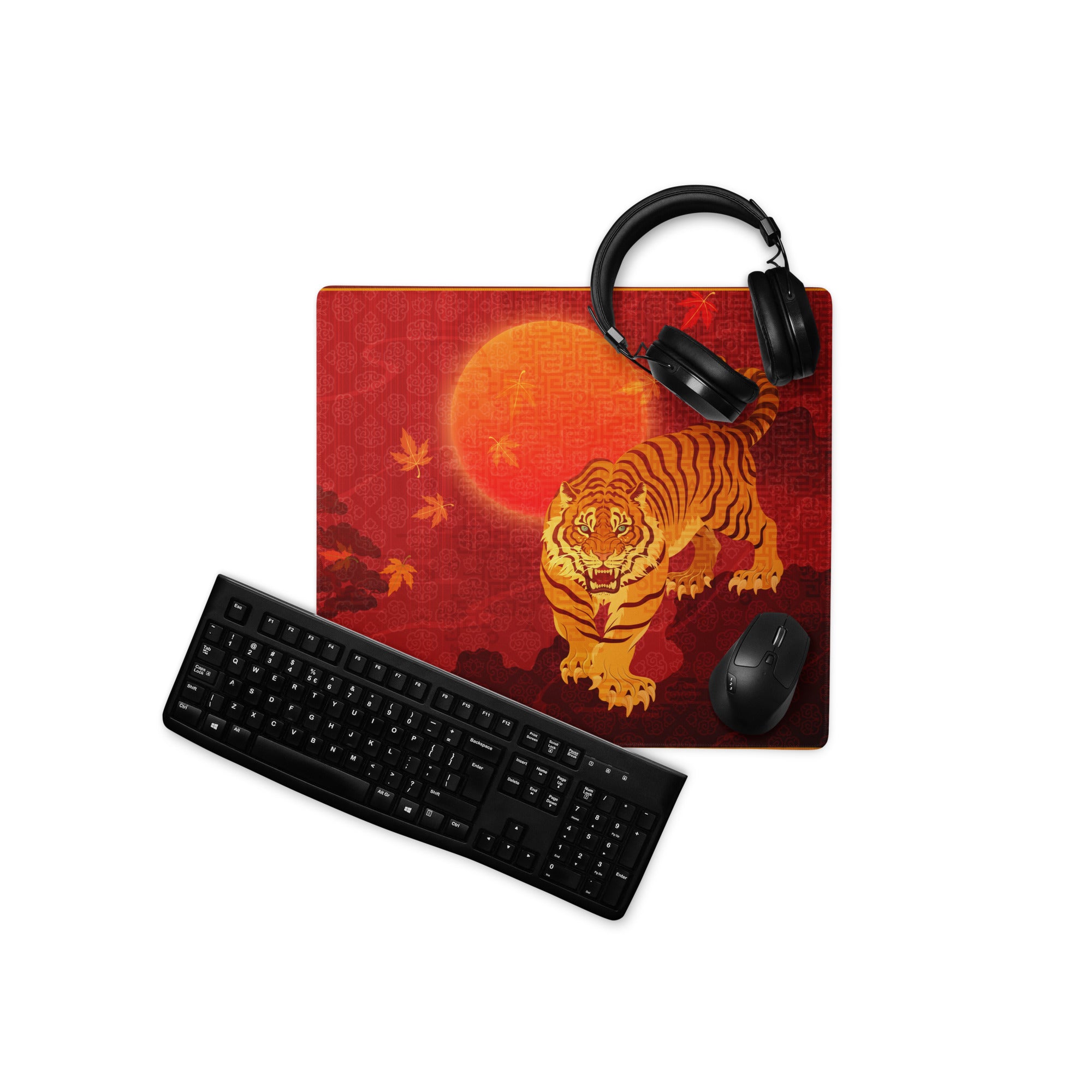 Tiger Ember Lunar Mouse Pad - Tiger Pad Red Orange Gold For Gaming Desk Asian Art Festive Mood Non Slip Edge Stitched