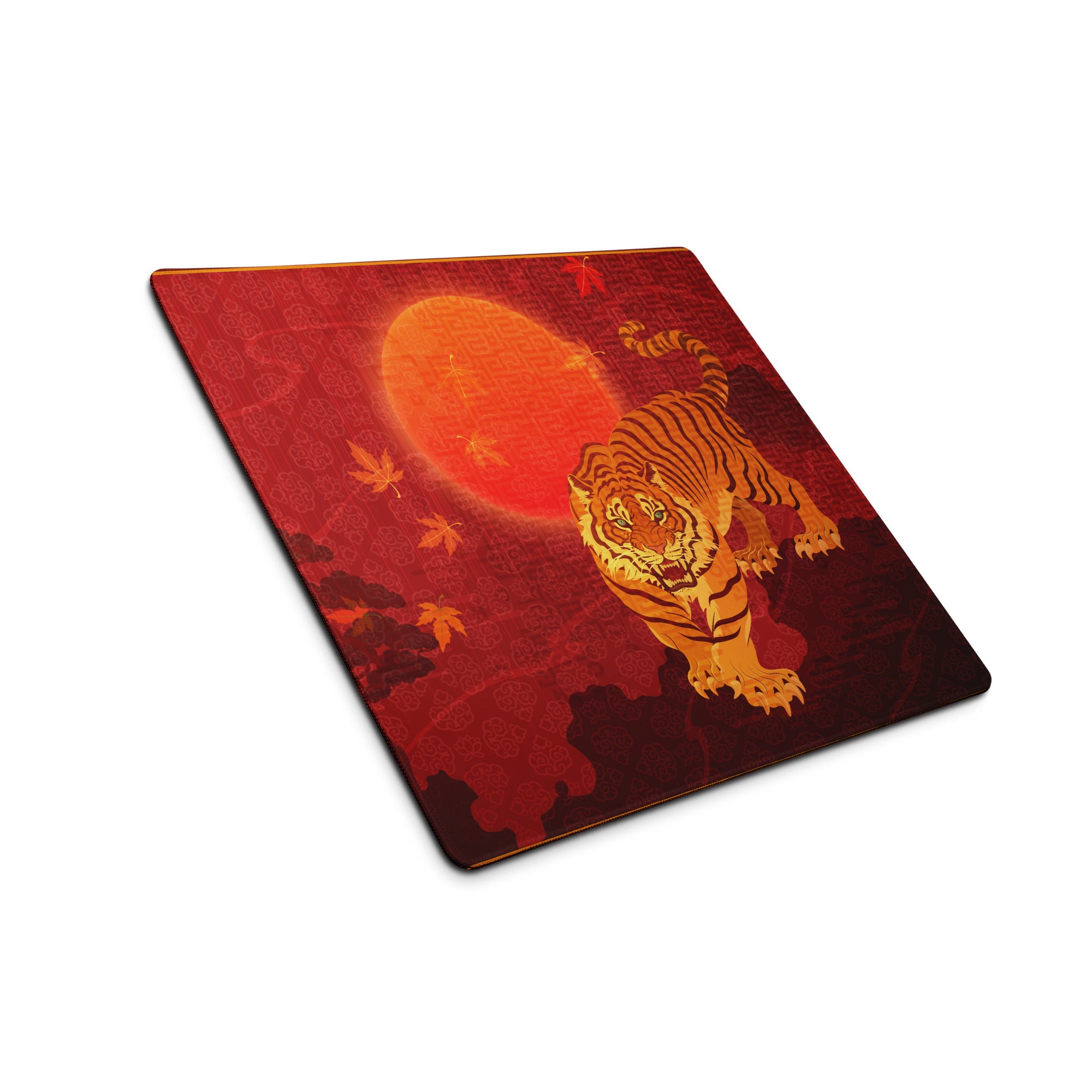 Tiger Ember Lunar Mouse Pad - Tiger Pad Red Orange Gold For Gaming Desk Asian Art Festive Mood Non Slip Edge Stitched