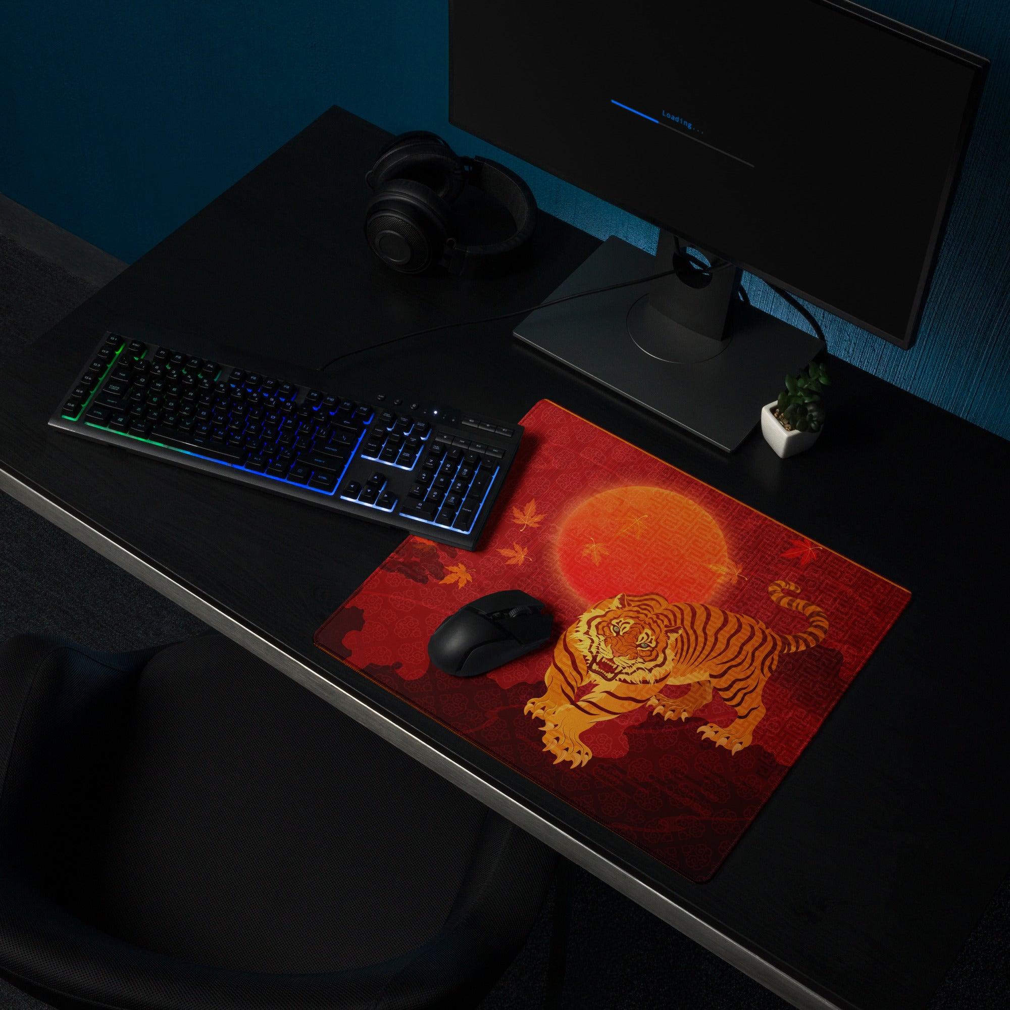 Tiger Ember Lunar Mouse Pad - Tiger Pad Red Orange Gold For Gaming Desk Asian Art Festive Mood Non Slip Edge Stitched