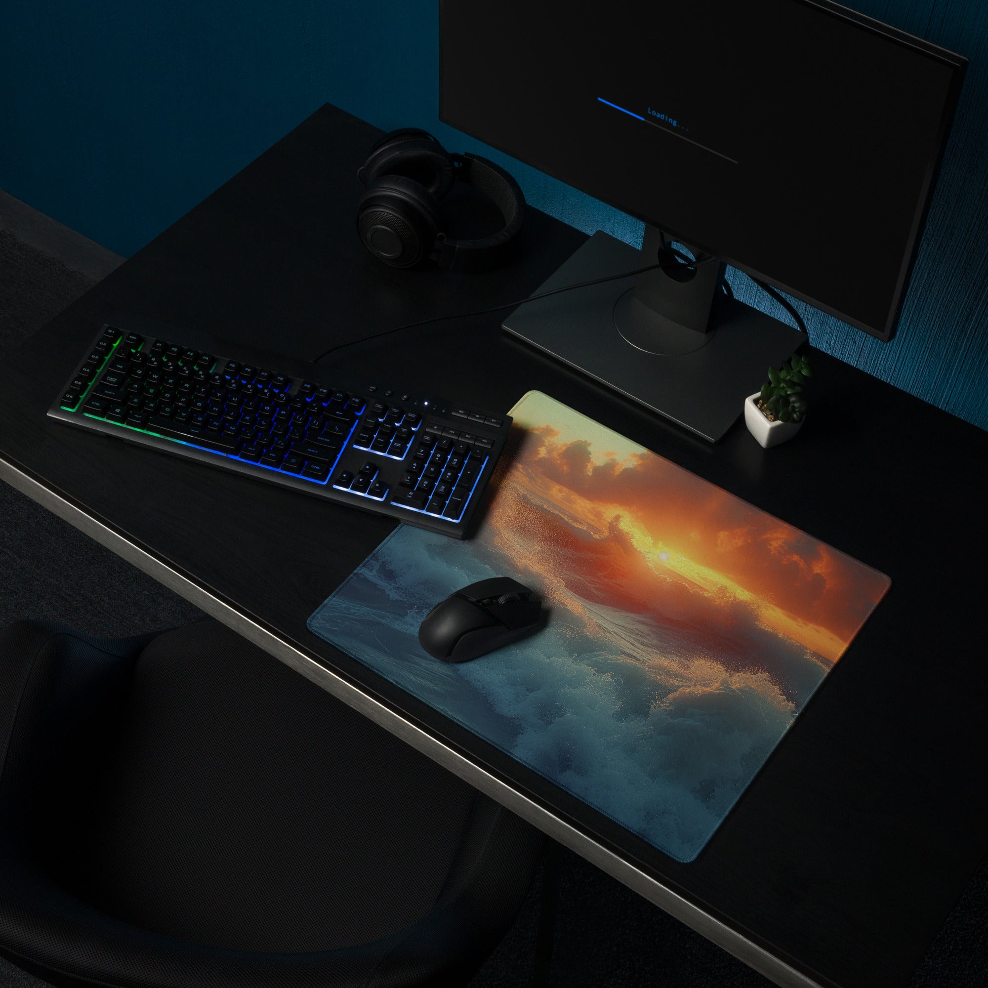 Sunset Ocean Pro Gaming Mouse Pad - Gaming Mouse Pad Blue Orange Desk Modern Calm Mood Esports Decor Photo Art