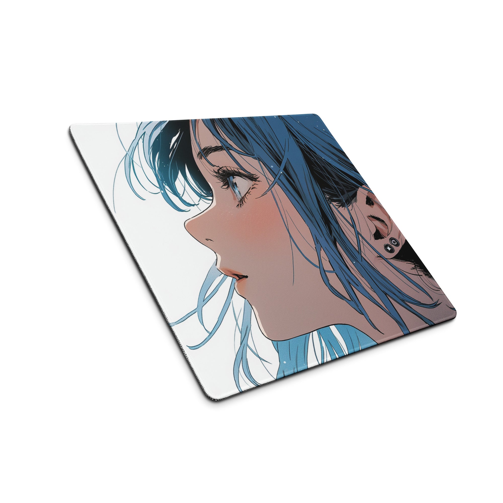 Blue Haired Anime Desk Pad - Anime Gaming Mouse Pad Blue White Desk Style Cool Mood Modern Desk Mats For Gamers Digital