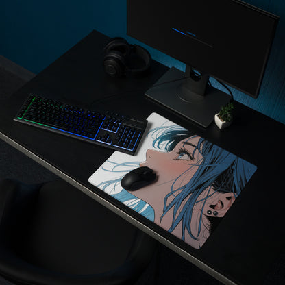 Blue Haired Anime Desk Pad - Anime Gaming Mouse Pad Blue White Desk Style Cool Mood Modern Desk Mats For Gamers Digital