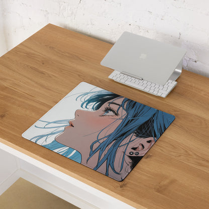 Blue Haired Anime Desk Pad - Anime Gaming Mouse Pad Blue White Desk Style Cool Mood Modern Desk Mats For Gamers Digital