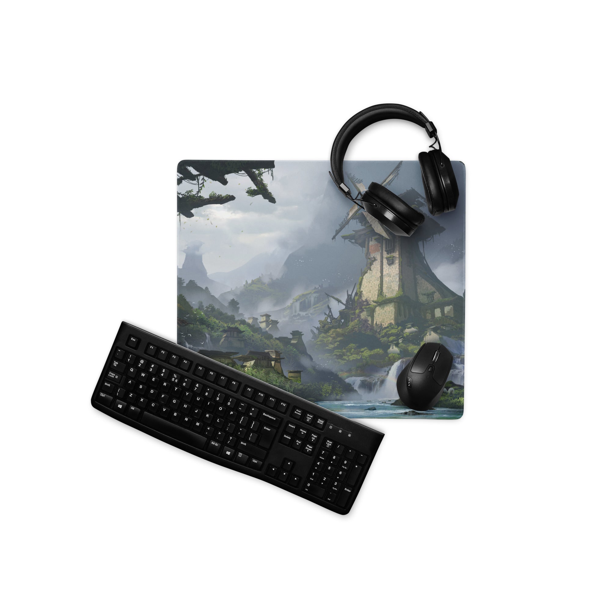Serene Mountain Landscape Gaming Mouse Pad - Landscape Blue Green Gaming Desk Home Office Cinematic Fantasy Digital Art