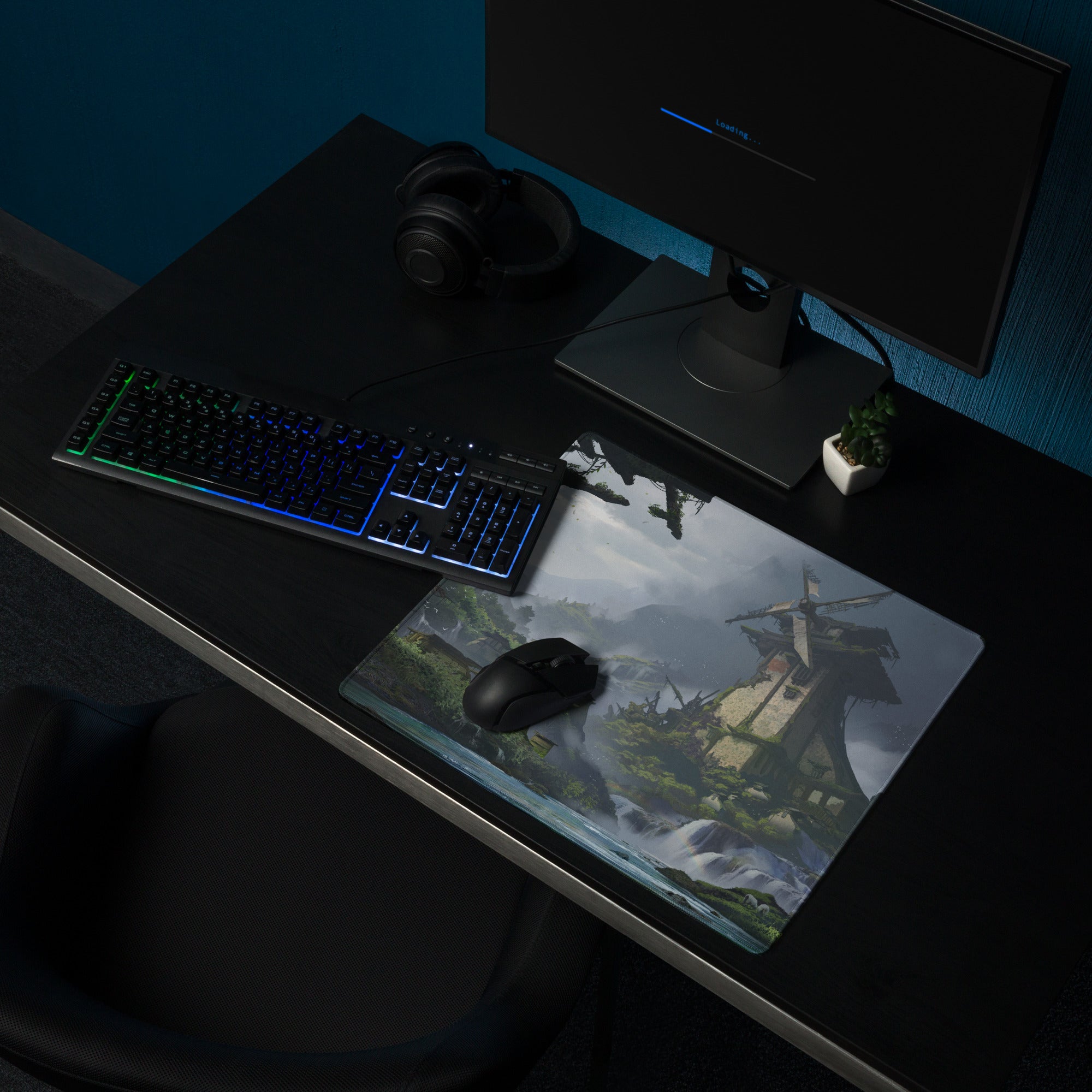 Serene Mountain Landscape Gaming Mouse Pad - Landscape Blue Green Gaming Desk Home Office Cinematic Fantasy Digital Art