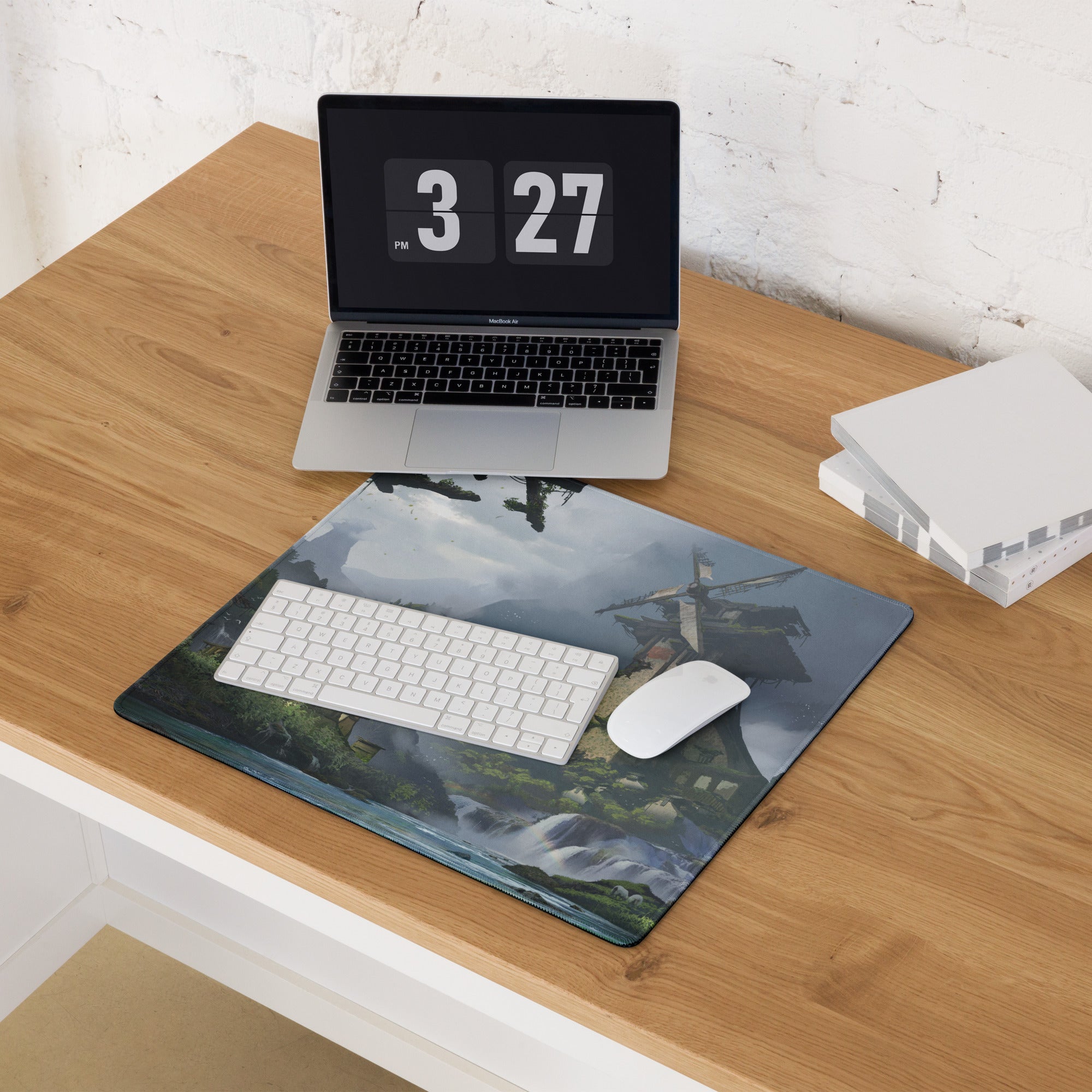 Serene Mountain Landscape Gaming Mouse Pad - Landscape Blue Green Gaming Desk Home Office Cinematic Fantasy Digital Art