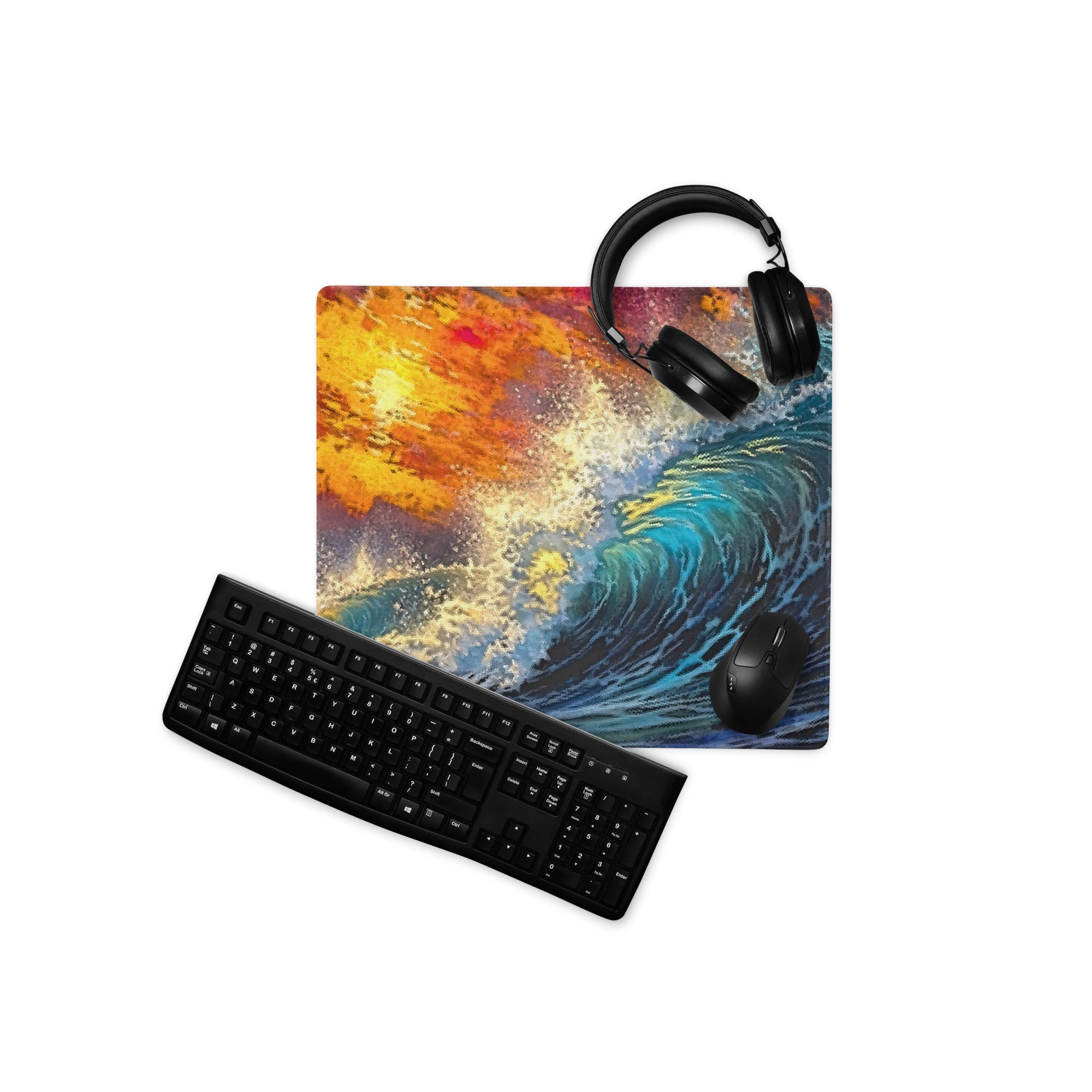 Vibrant Pixel Art Abstract Rainbow Mouse Pad - Gaming Mouse Pad Rainbow Abstract Desk Energetic Vibrant Tech Chic Digital Art