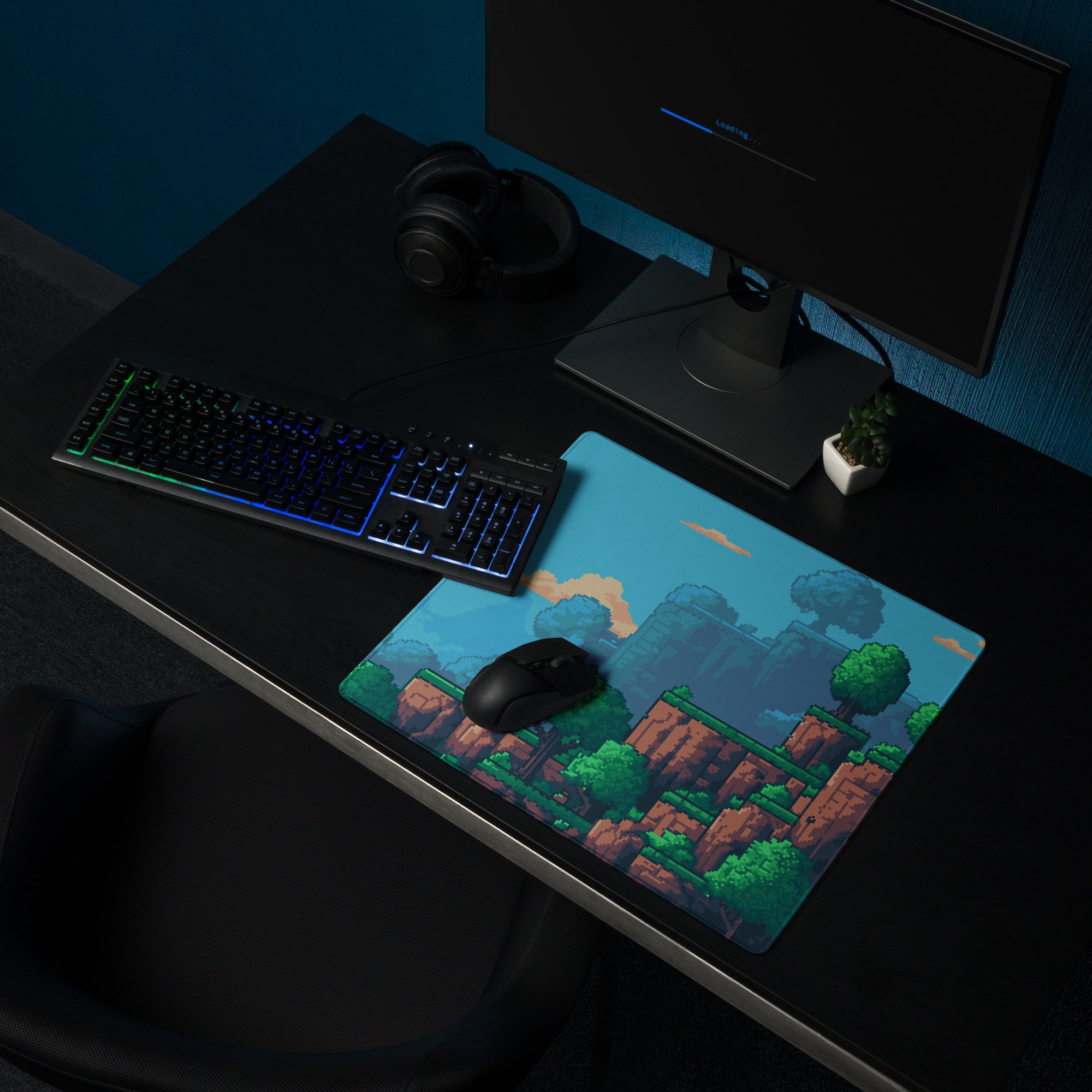 Pixel Forest Adventure Mouse Pad - Landscape Blue Green Desk Pixel Art Playful Mood Retro Gaming Decor Pixel Art Mousepad