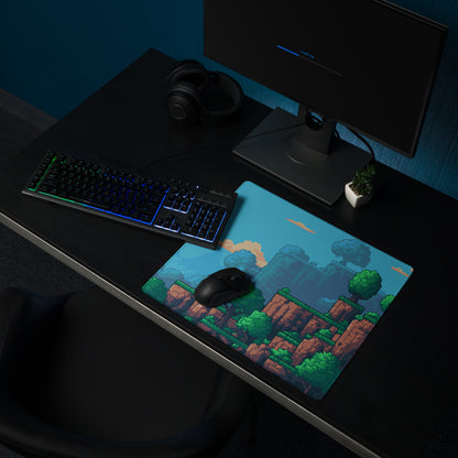 Pixel Forest Adventure Mouse Pad - Landscape Blue Green Desk Pixel Art Playful Mood Retro Gaming Decor Pixel Art Mousepad