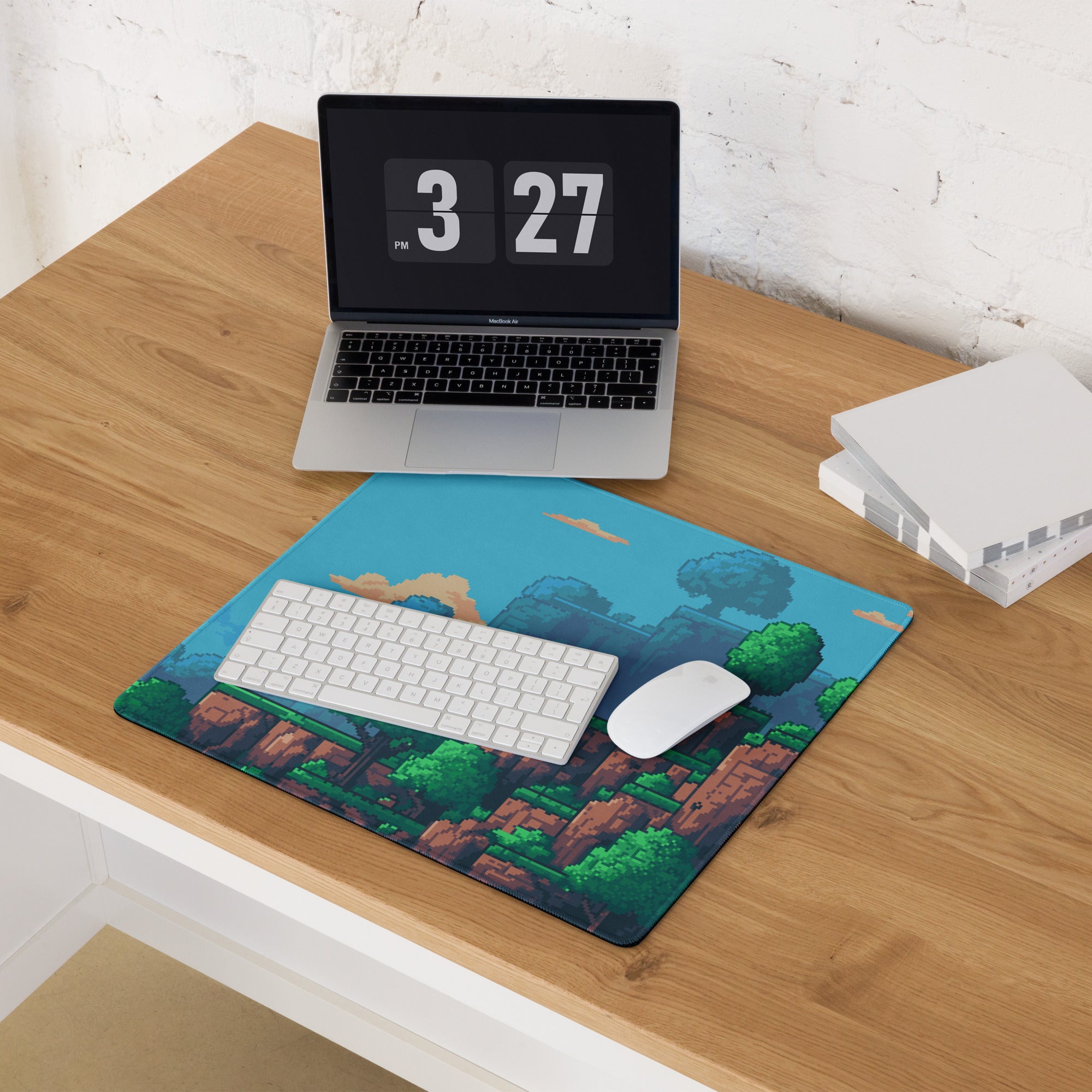 Pixel Forest Adventure Mouse Pad - Landscape Blue Green Desk Pixel Art Playful Mood Retro Gaming Decor Pixel Art Mousepad