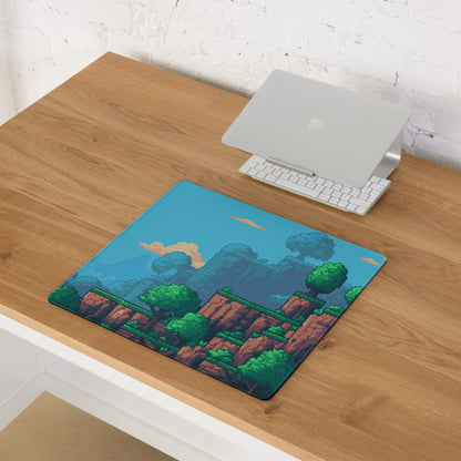 Pixel Forest Adventure Mouse Pad - Landscape Blue Green Desk Pixel Art Playful Mood Retro Gaming Decor Pixel Art Mousepad