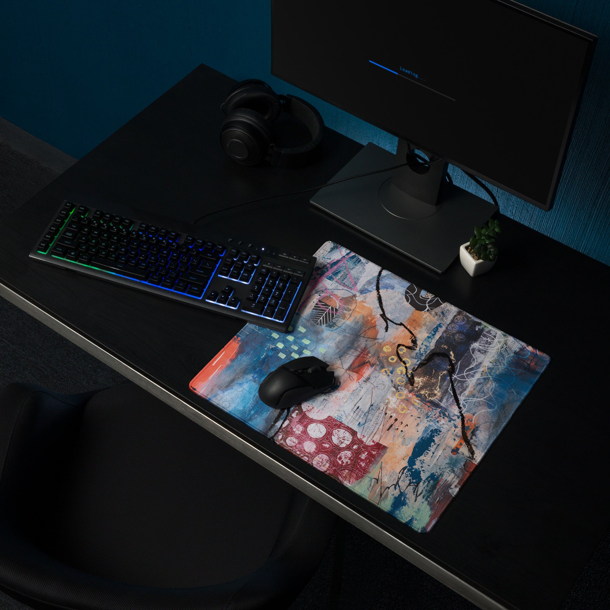 Abstract Graffiti Art Mouse Pad - Abstract Graffiti Art Blue Teal Gaming Setup Bold Urban Decor Gaming Mat