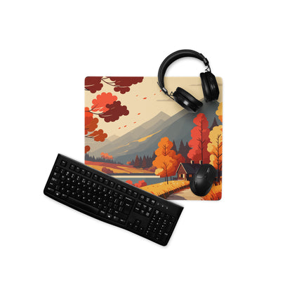 Autumn Forest Mountain Landscape Mouse Pad - Mountain Landscape Orange Red Gaming Desk Cozy Mood Modern Desk Mat Vector