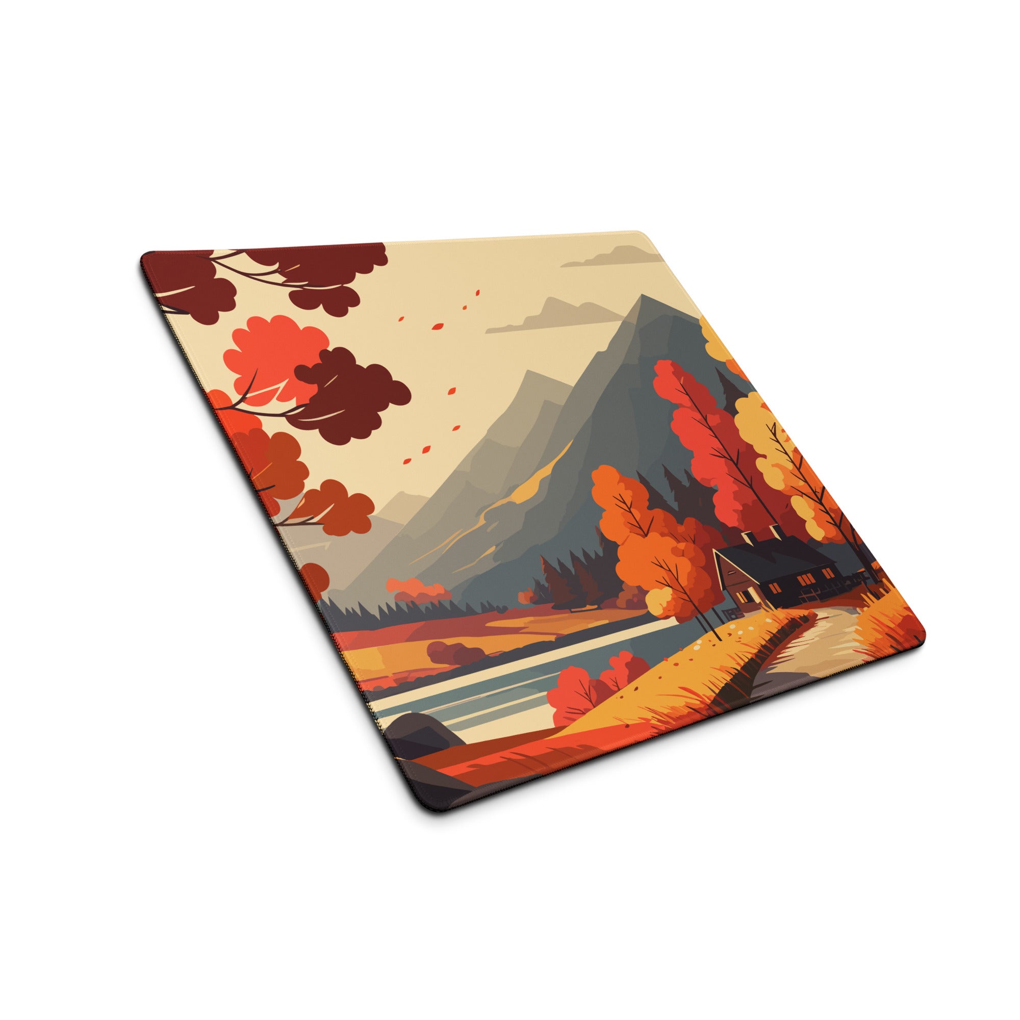 Autumn Forest Mountain Landscape Mouse Pad - Mountain Landscape Orange Red Gaming Desk Cozy Mood Modern Desk Mat Vector