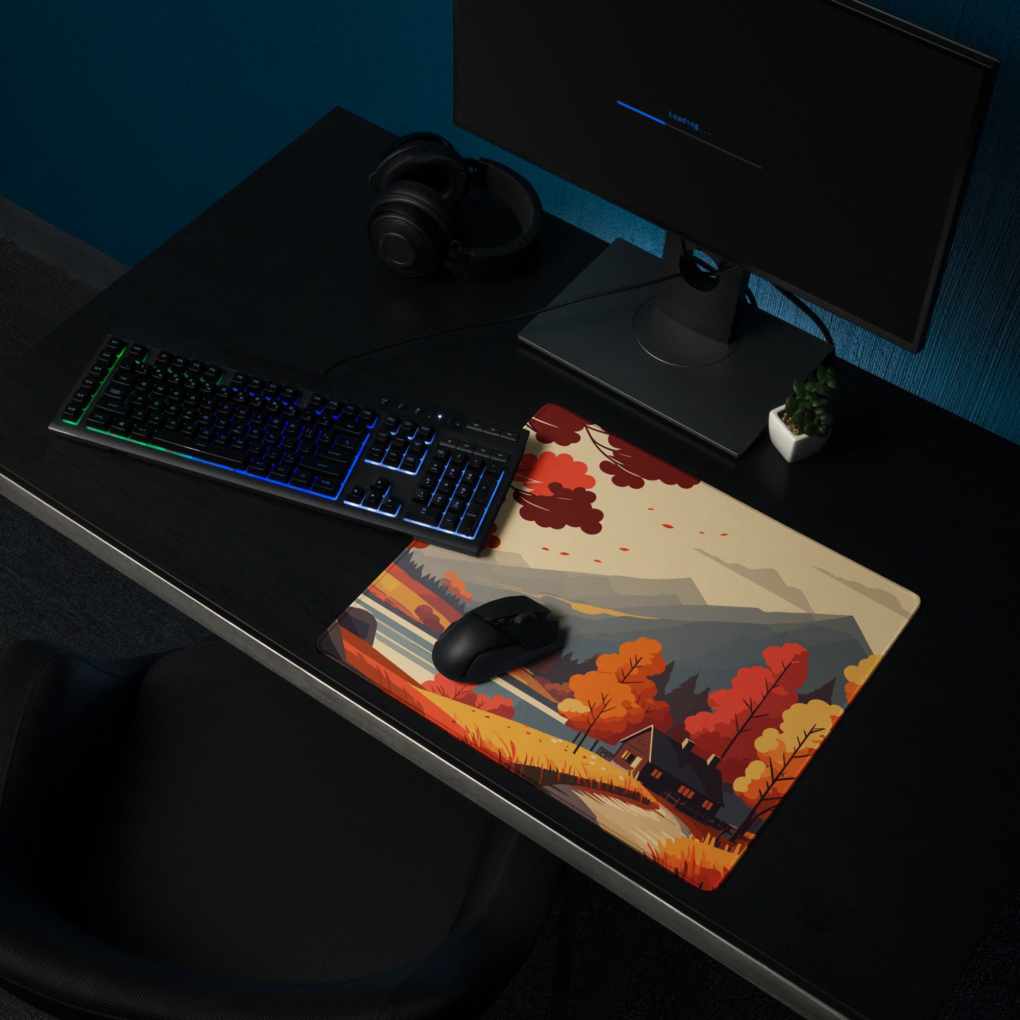 Autumn Forest Mountain Landscape Mouse Pad - Mountain Landscape Orange Red Gaming Desk Cozy Mood Modern Desk Mat Vector