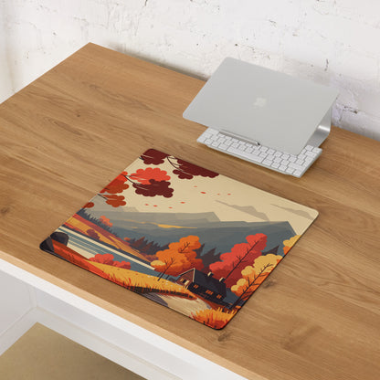 Autumn Forest Mountain Landscape Mouse Pad - Mountain Landscape Orange Red Gaming Desk Cozy Mood Modern Desk Mat Vector