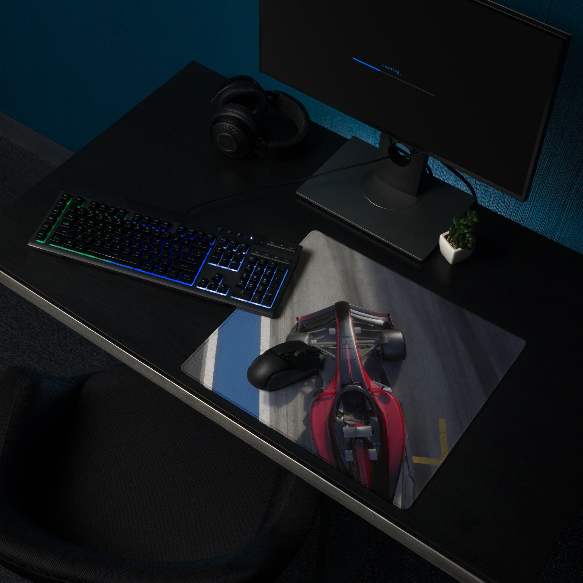 Racing Car Wide Gaming Mouse Pad - Racing Car Blue Black Gray Gaming Desk Dynamic Tech Office Racing Mouse Pad