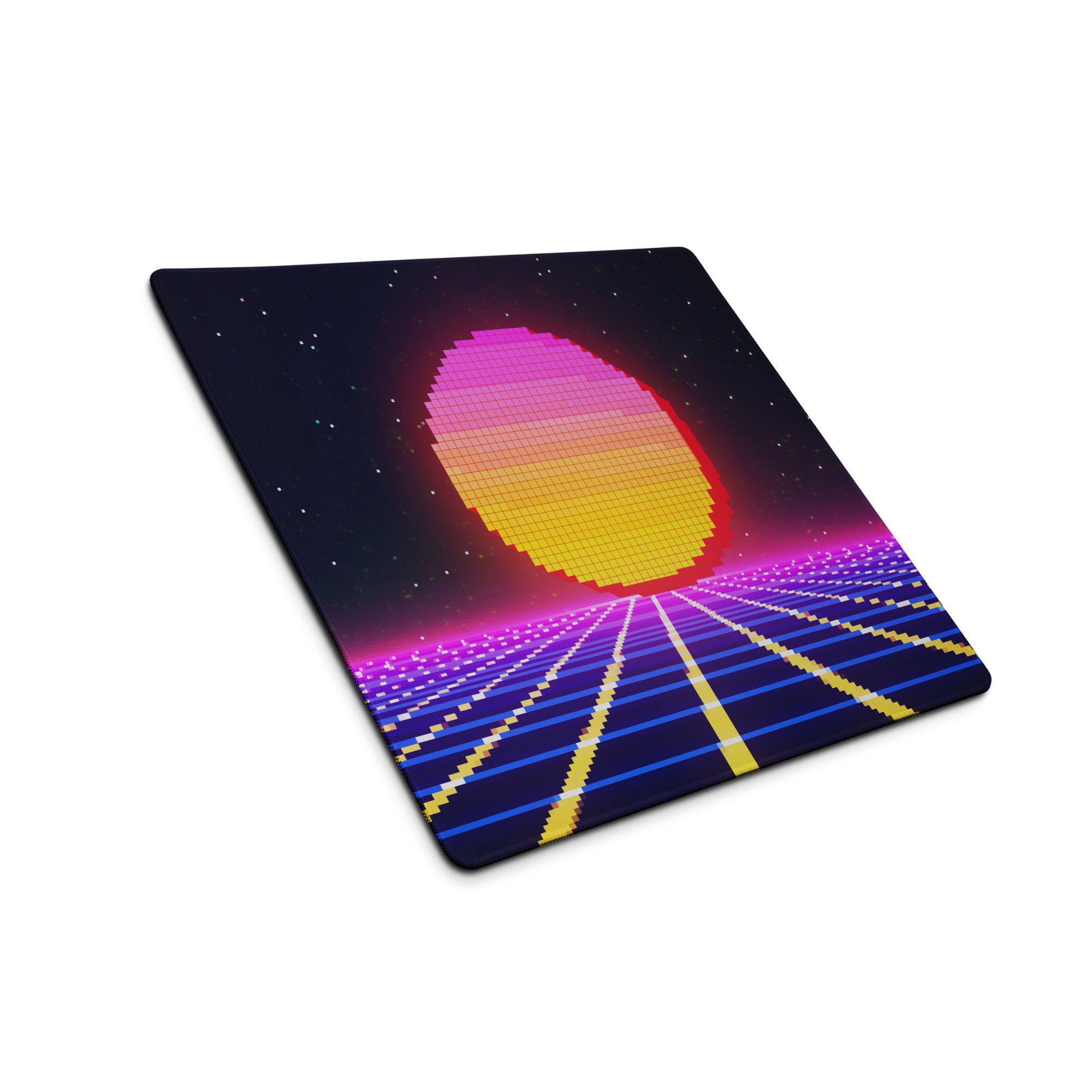 Neon Pixel Sunset Gaming Mat - Gaming Mouse Pad Pink Purple Blue Cyberpunk: Vaporwave Mood Retro Futurism Pixel Art
