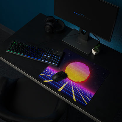 Neon Pixel Sunset Gaming Mat - Gaming Mouse Pad Pink Purple Blue Cyberpunk: Vaporwave Mood Retro Futurism Pixel Art
