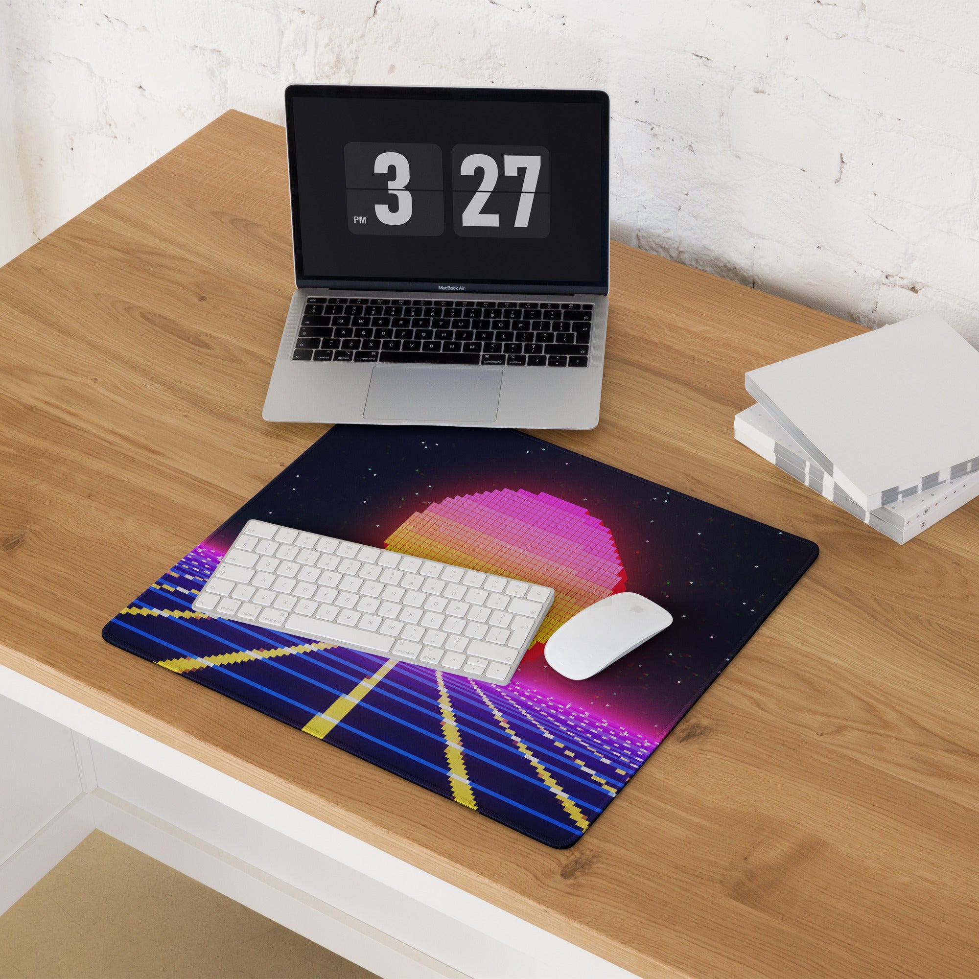 Neon Pixel Sunset Gaming Mat - Gaming Mouse Pad Pink Purple Blue Cyberpunk: Vaporwave Mood Retro Futurism Pixel Art