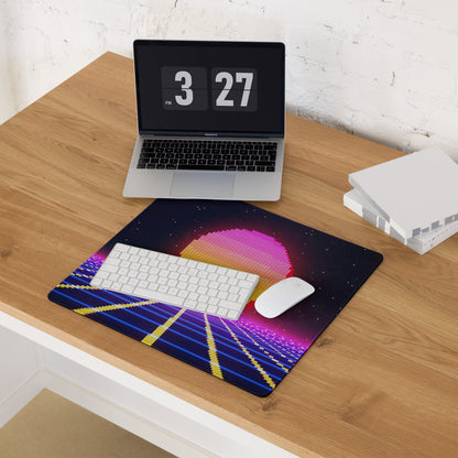 Neon Pixel Sunset Gaming Mat - Gaming Mouse Pad Pink Purple Blue Cyberpunk: Vaporwave Mood Retro Futurism Pixel Art