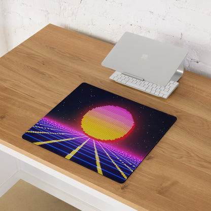 Neon Pixel Sunset Gaming Mat - Gaming Mouse Pad Pink Purple Blue Cyberpunk: Vaporwave Mood Retro Futurism Pixel Art
