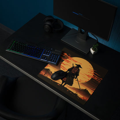 Sunset Samurai Gaming Mouse Pad - Samurai Orange Black Desk Mat Dramatic Mood Minimalist Anime Inspired