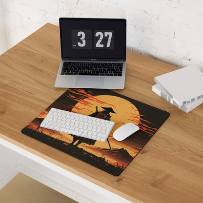 Sunset Samurai Gaming Mouse Pad - Samurai Orange Black Desk Mat Dramatic Mood Minimalist Anime Inspired