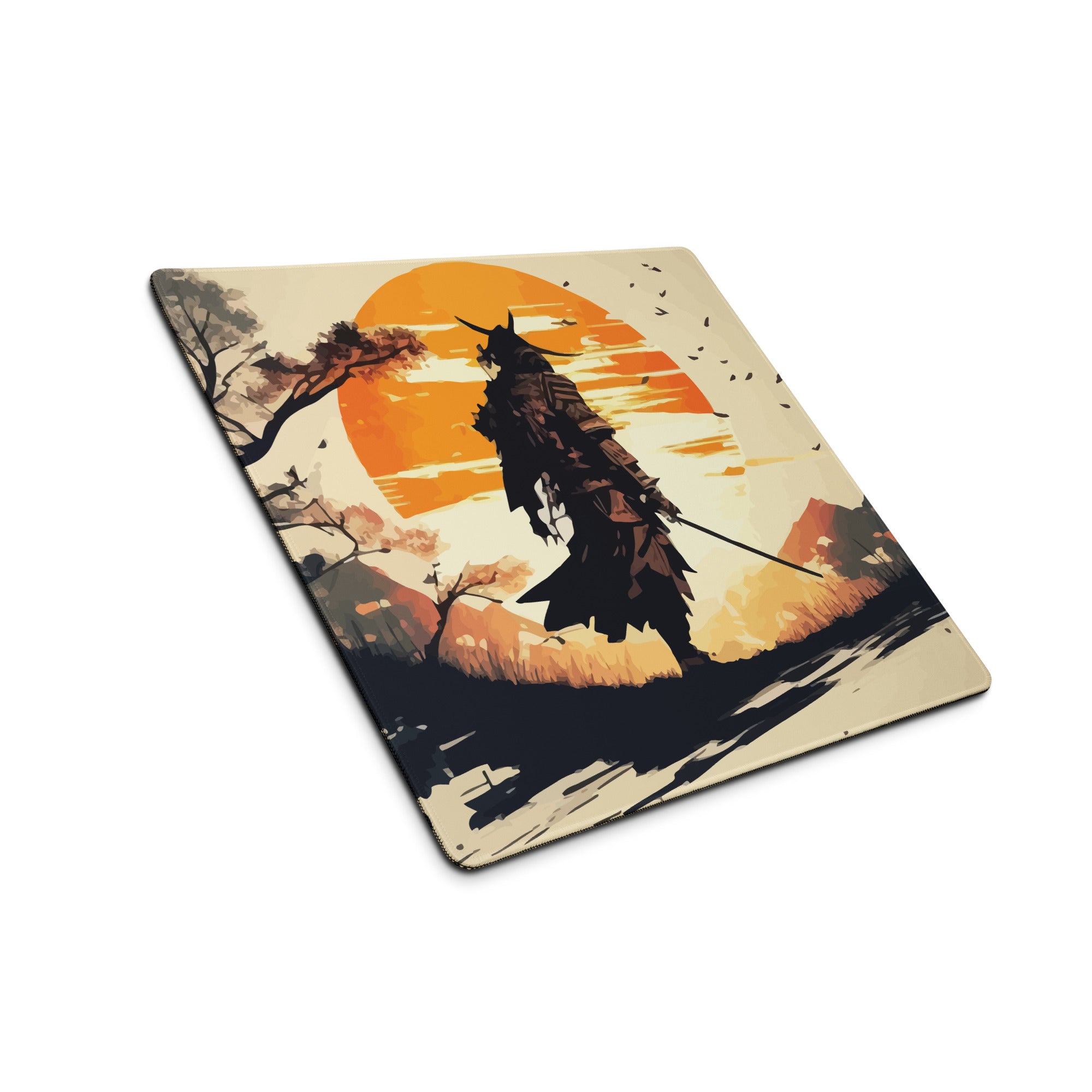 Sunset Warrior Silhouette Desk Mat - Warrior Silhouette Orange Sunset Desk Mat Mood Gaming Decor Digital Art