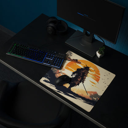 Sunset Warrior Silhouette Desk Mat - Warrior Silhouette Orange Sunset Desk Mat Mood Gaming Decor Digital Art