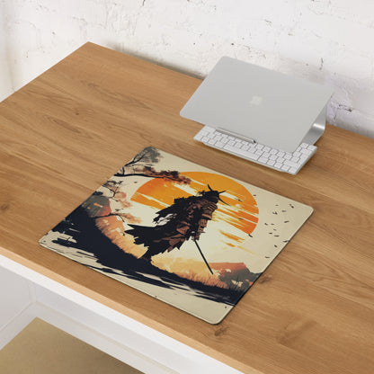 Sunset Warrior Silhouette Desk Mat - Warrior Silhouette Orange Sunset Desk Mat Mood Gaming Decor Digital Art