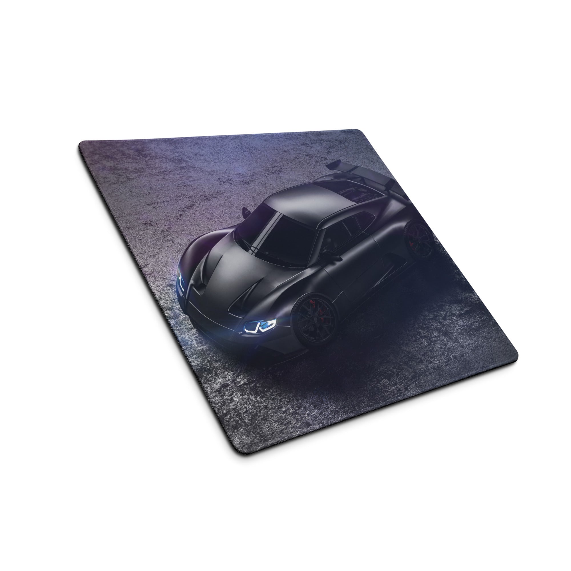 Night Racer Gaming Mouse Pad - Sports Car Black Purple Desk Mat For Gaming Sleek Futuristic Cyberpunk Photography
