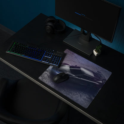 Night Racer Gaming Mouse Pad - Sports Car Black Purple Desk Mat For Gaming Sleek Futuristic Cyberpunk Photography